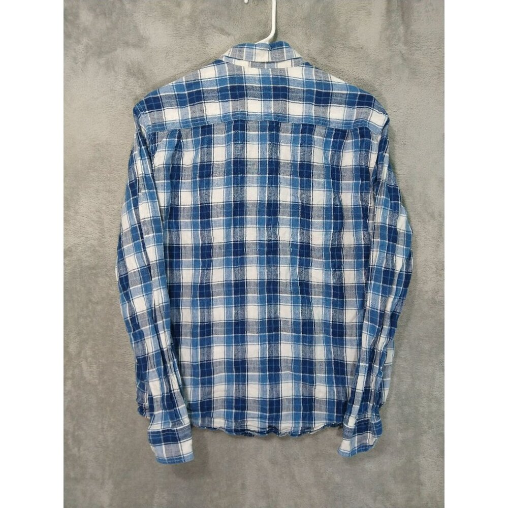 Lucky Brand Shirt Mens Large Blue Plaid Linen California Fit Button Up - Picture 2 of 11